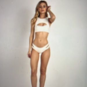 Mikoh Marrakesh Cutout Bikini Crop Top in White Medium Bone